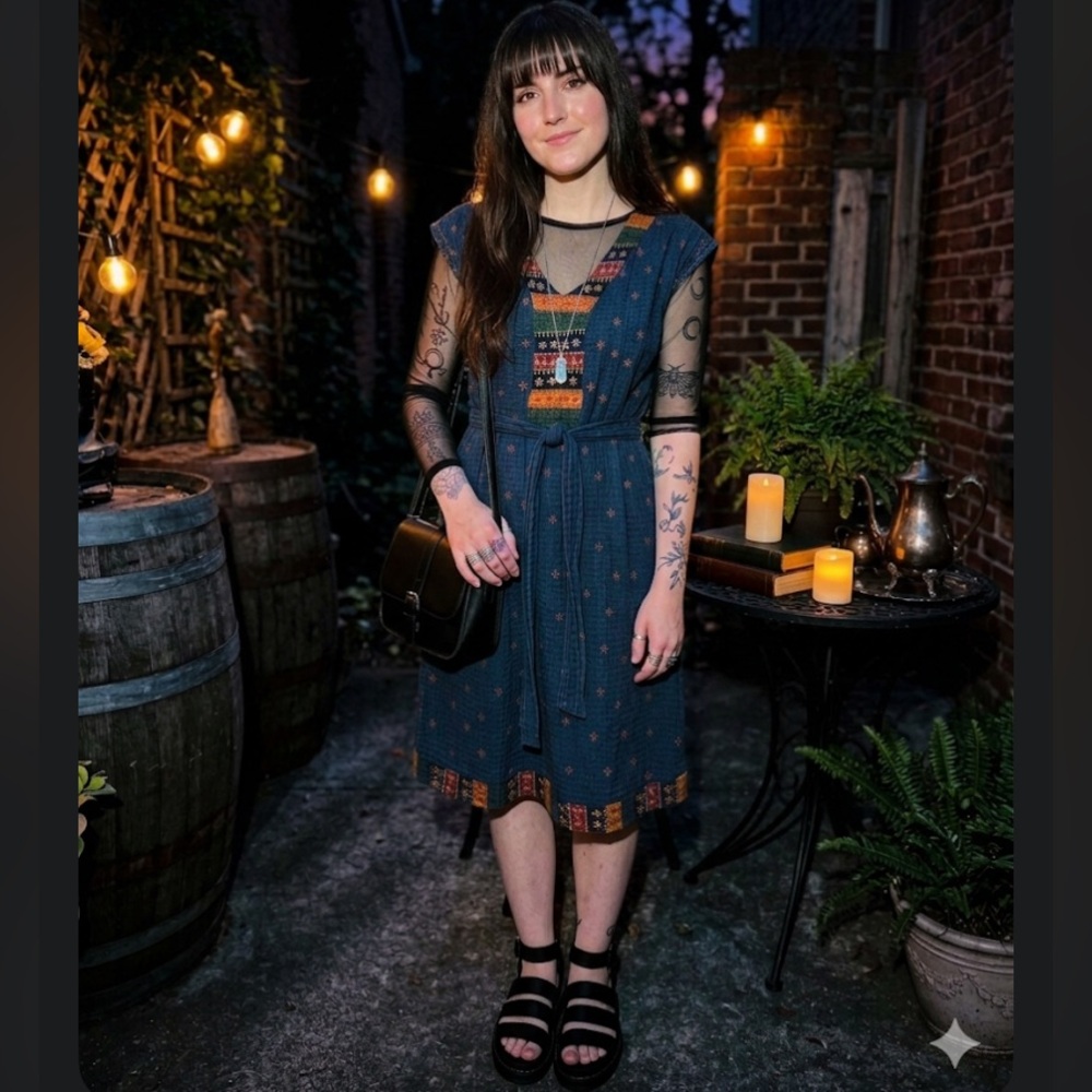 Vintage 90’s Cotton whimsigoth embroidered tunic dress by the territory ahead